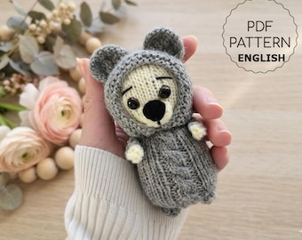 Tiny Bear Knitting Pattern PDF in English, Mini Teddy Bear DIY Tutorial, 4-inch Soft Toy Hand Knitted Plush Animal