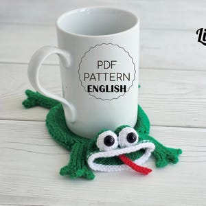 Coaster Frog knitting pattern, flat animal bookmark, jewelry holder tray. Whimsical toad tutorial on two needles PDF