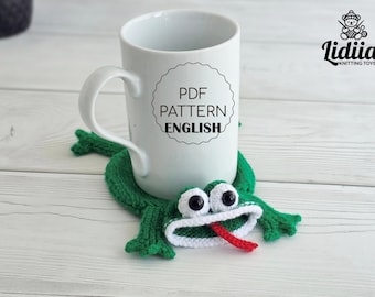 Coaster Frog knitting pattern, flat animal bookmark, jewelry holder tray. Whimsical toad tutorial on two needles PDF