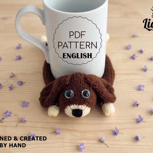 Patrón de tejido de posavasos para perros con 2 agujas, tutorial para posavasos de cachorro, tapete plano para bebidas, instrucciones para tejer marcapáginas de animales, PDF
