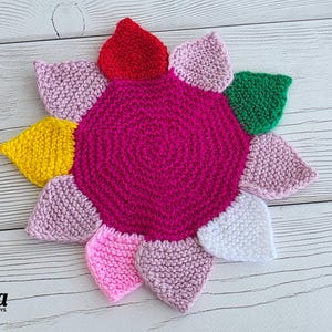 Knitted Flower Coaster Pattern Knit Pot Holder Tutorial Flower-Shaped Cup Mat PDF Basket Ornament Table Decor Eco Gift image 5