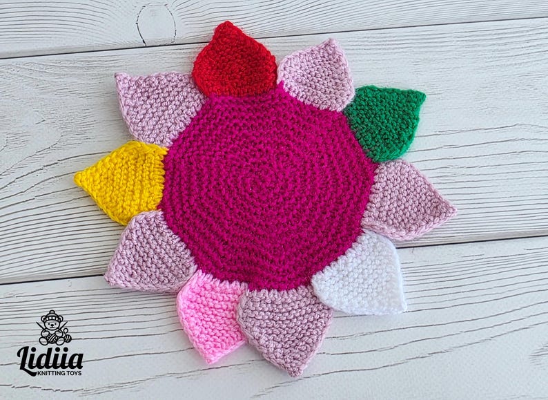 Knitted Flower Coaster Pattern Knit Pot Holder Tutorial Flower-Shaped Cup Mat PDF Basket Ornament Table Decor Eco Gift image 5