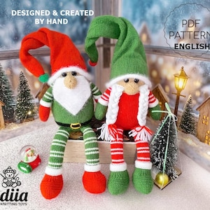 Christmas Gnome Couple Knitting Pattern, Knit in the Round Boy Girl Elf Shelf Sitter Scandinavian Santa Tutorial PDF