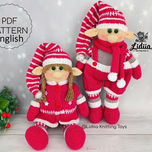 Pacote de padrões de tricô de elfos de Natal, enfeites de Natal, padrões de tricô de gnomos em inglês, padrões de tricô de Natal, PDF instantâneo