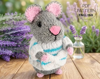 Little Grey Mouse Knitting Pattern in English: Amigurumi Animal Toy (PDF Dowmload)