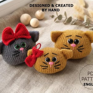 Patrón de tejido de gatos en inglés, juguetes de animales tejidos, patrón de gato tejido, tejido de peluche de gato, llavero tejido, amigurumi tejido