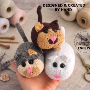 Adorable Cats Knitting Pattern, Knitted Cat Soft Toy Easy Tutorial, Plush Kitty (PDF English)