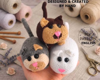 Schattig kattenbreipatroon, eenvoudige handleiding voor een gebreid kattenknuffeltje, pluche katje (PDF Engels)