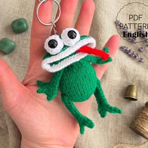 Funny Frog Keychain Knitting Pattern PDF English Amigurumi Animal Instruction DIY Small Trinket Tutorial