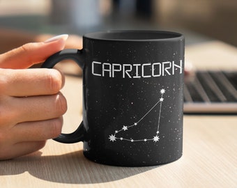 Capricorn Zodiac Black Ceramic 11 oz Mug, Astrology Birthday Gift, Capricorn Funny Mug, Capricorn Sign Constellation Mug, Coffee Mug,Tea Mug