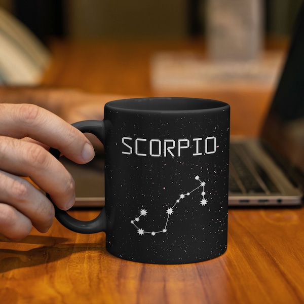 Scorpio Zodiac Black Ceramic 11 oz Mug, Astrology Birthday Gift, Scorpio Funny Mug, Scorpio Sign Constellation Mug, Coffee Mug, Tea Mug