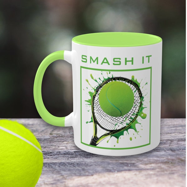 Smash It Tennis Mug 11 oz. Ceramic, Unique Gift for Tennis Lovers, Tennis Fans Gift, Bold Tennis Art Design, Perfect Tennis Coffee Cup