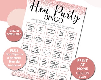 Hen Party Bingo - Bachelorette party fun, Bride to be games