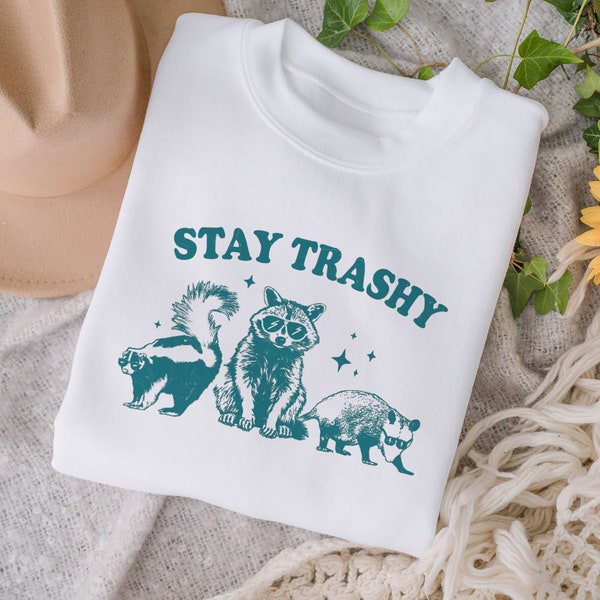 Funny Meme Graphic T-Shirt Trashy Raccoon Opossum and Skunk Retro Tee for Adults - Vintage Nostalgia Relaxed Cotton Shirt for Men and Women