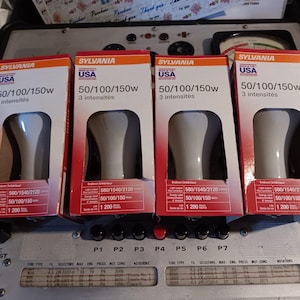 Four 3-way 50+100+150w *Incandescent* Light Bulbs A20 not LED Sylvania NOS NIB