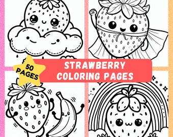 Strawberry Coloring Pages, Fruit Coloring Book for Kids (Digital Download)