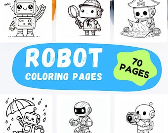 Robot Coloring Book: 70 Easy Pages for Kids (Digital Download)