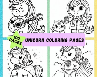 Kawaii Unicorn Coloring Book, 100 Pages (Digital Download)
