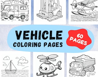 Vehicle Coloring Pages for Toddlers: 60 Simple Easy Designs (Digital Download)