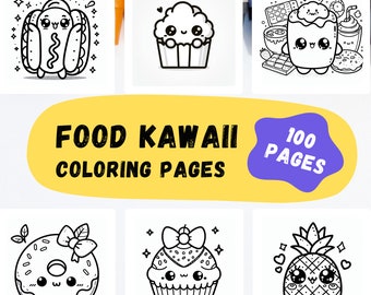 Kawaii Food Coloring Pages, 100 Designs (PDF Download)