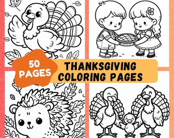 Thanksgiving Coloring Pages for Kids: 50 Turkey Designs (Digital Download)