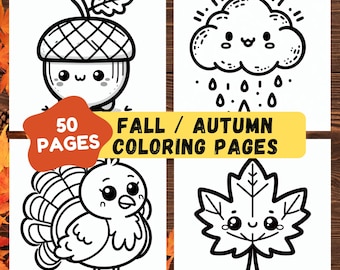 Fall Coloring Pages for Kids: Thanksgiving Autumn Designs (Digital Download)