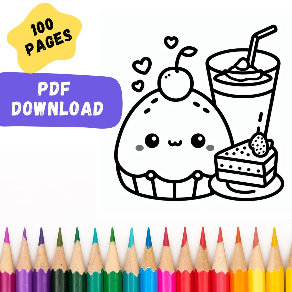 Cute Kawaii Food Coloring Pages, Kawaii Coloring Book, Adult Coloring ...