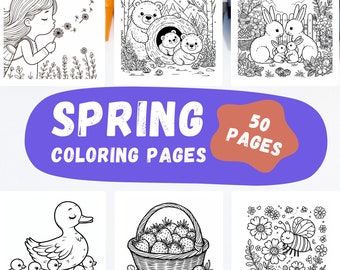 Spring Coloring Pages for Kids: 50 Printable Spring Pictures (Digital Download)