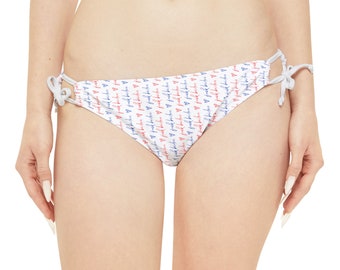 White Loop Tie Bikini Bottoms Secret Message (Fuck Biden), Trump bikini, 2024 bikini, patriotic bikini, summer 2024 bikini top, 4th of July