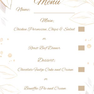 Wedding menu