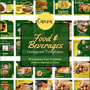 Food and beverage Instagram Canva templates - Food and drinks Instagram posts for restaurant and cafe - Business promotion templates on IG.