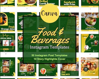 Food and beverage Instagram Canva templates - Food and drinks Instagram posts for restaurant and cafe - Business promotion templates on IG.