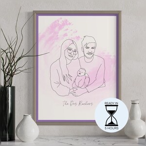 Retrato de línea personalizado, impresión digital, arte minimalista, dibujo lineal, decoración del hogar, retrato de pareja/familia, arte personalizado, imprimible personalizado