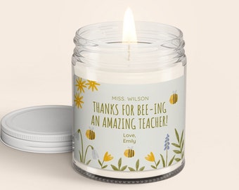 Custom Candle, Teacher Appreciation Gifts, Bee Design, Personalized Class Gifts, Thank You Teacher Gifts, Gratitude Gifts for Teacher