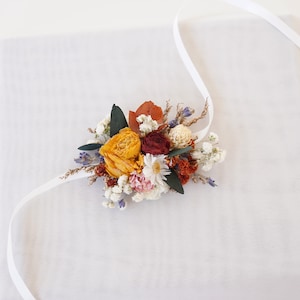 Boho bride dried flower wrist flower, Natural dried flower corsage,Wedding decoration,Rose dried flower corsage