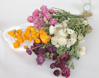 Dried flowers Ranunculus Dried Peony Flower Bunch Natural Air-Dried Stems Orange Yellow Burgundy Pink Cream