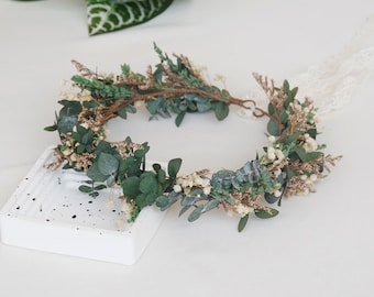 Coroa de flores secas para noiva, coroa de noiva estilo boho, coroa de flores secas, coroas de noiva, coroa de casamento, acessórios de cabelo de noiva com flores secas naturais