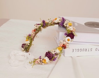 Boho Bride Crown,Dried Flowers Crown,Bridal Crowns,Wedding Crown,Red dried rose crown
