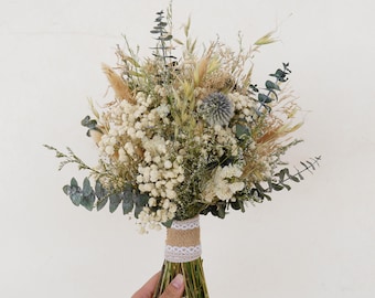 Baby's Breath + Eucalyptus Dried Flower Bridal Bouquet,Dried flowers bouquet for wedding,bouquet,Bohemian Wedding Dried Flowers