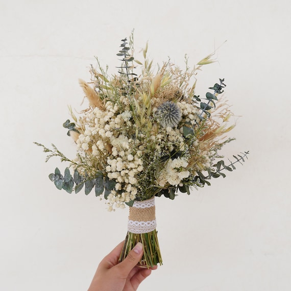 Schleierkraut + Eukalyptus Trockenblumen Brautstrauß, Trockenblumen Strauß für Hochzeit, Strauß, Boho Hochzeit Trockenblumen