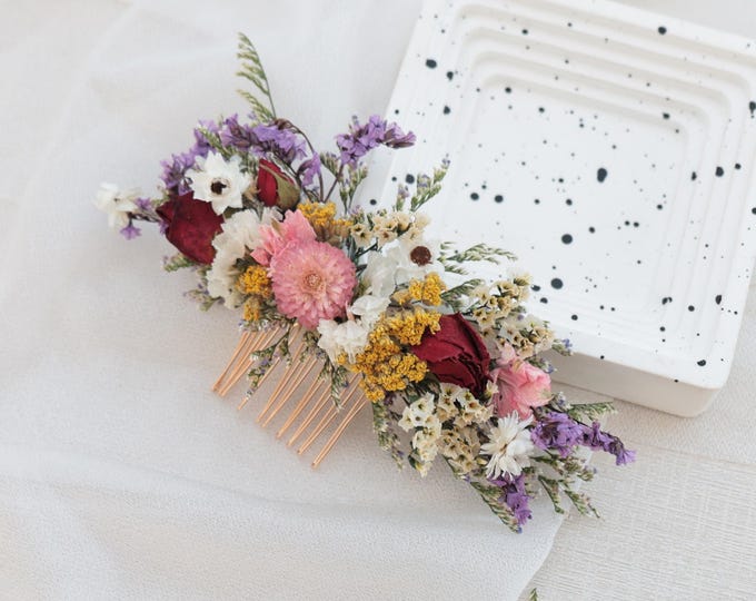 Natural Rose +Daisy dried flower mixed bridal hair accessories,Bohemian wedding hair accessories