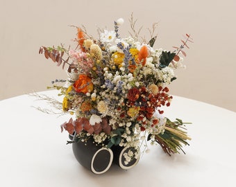 Baby&#39;s Breath + Eucalyptus+Daisy Dried Flower Bridal Bouquet,Dried Flowers Bouquet For Wedding,Bouquet,Bohemian Wedding Dried Flowers