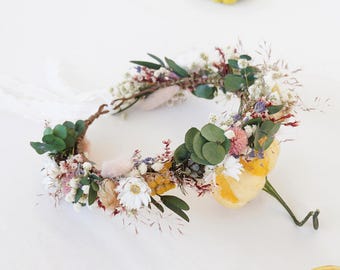 Dried flowers crown,Green eucalyptus crown,Boho bride crown,Bridal crowns,Wedding crown