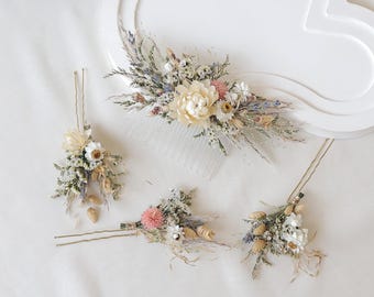 Dried flower wedding hair pin,Boho wedding hair comb ,Dried flower hair accessory , Natural dried flower mixed bridal hair acce