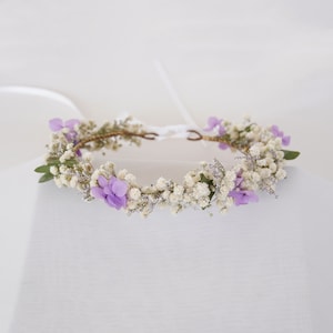 Getrocknete Blumen Krone,Brautkronen,Naturblumen Mädchen Blumenkrone,Eukalyptus + Schleierkraut Krone