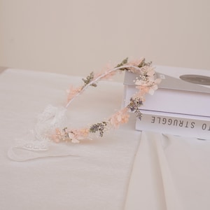Boho Bride Crown,Dried Flowers Crown,Bridal Crowns,Wedding Crown,Pale pink crown