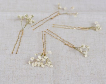 Dried Flower Small Hair Pin,Bridal and Bridesmaid Hair Accessories,Baby's Breath Hair Pin