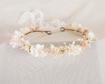 Boho Bride Crown,Dried Flowers Crown,Bridal Crowns,Wedding Crown,Hydrangea+Daisy+Baby&#39;s Breath Crown