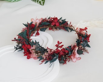 Coroa de flores secas para noiva, coroa de noiva estilo boho, coroa de flores secas, coroas de noiva, coroa de casamento, acessórios de cabelo de noiva com flores secas naturais