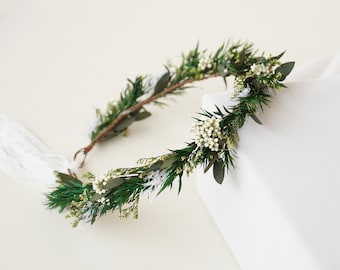 Green Eucalyptus Crown,Boho Bride Crown,Dried Flowers Crown,Bridal Crowns,Wedding Crown